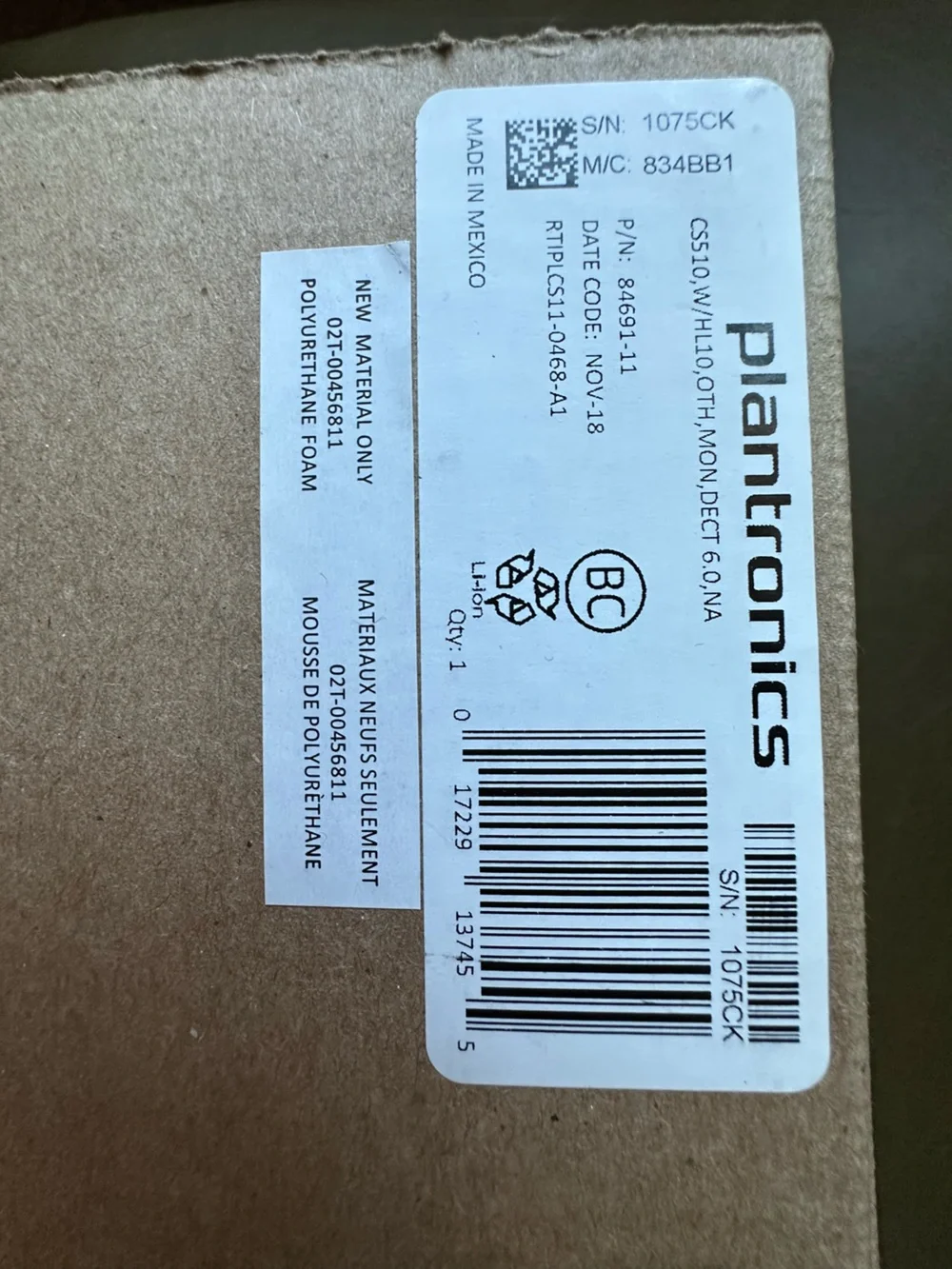 Platronics CS510/HL10 Wireless Mono Headset - Black